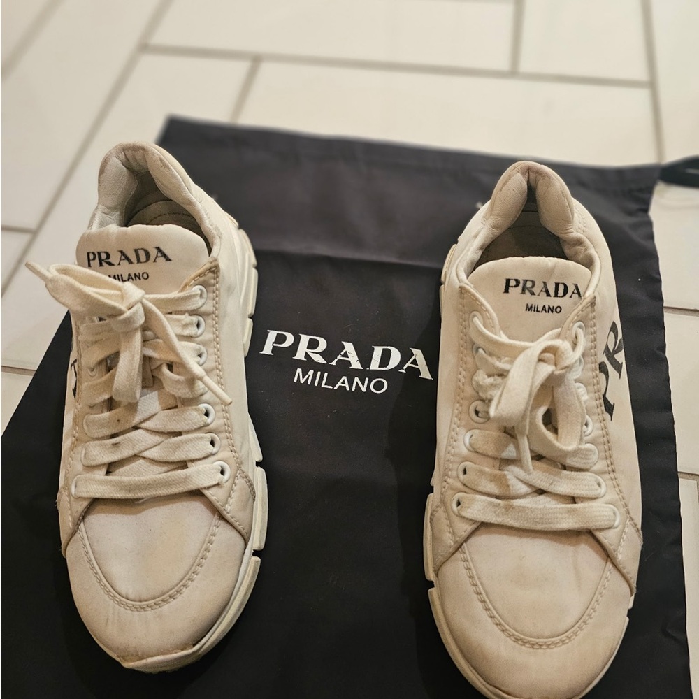 Prada Milano Nylon Colorblock Pattern Sneakers Size 35.